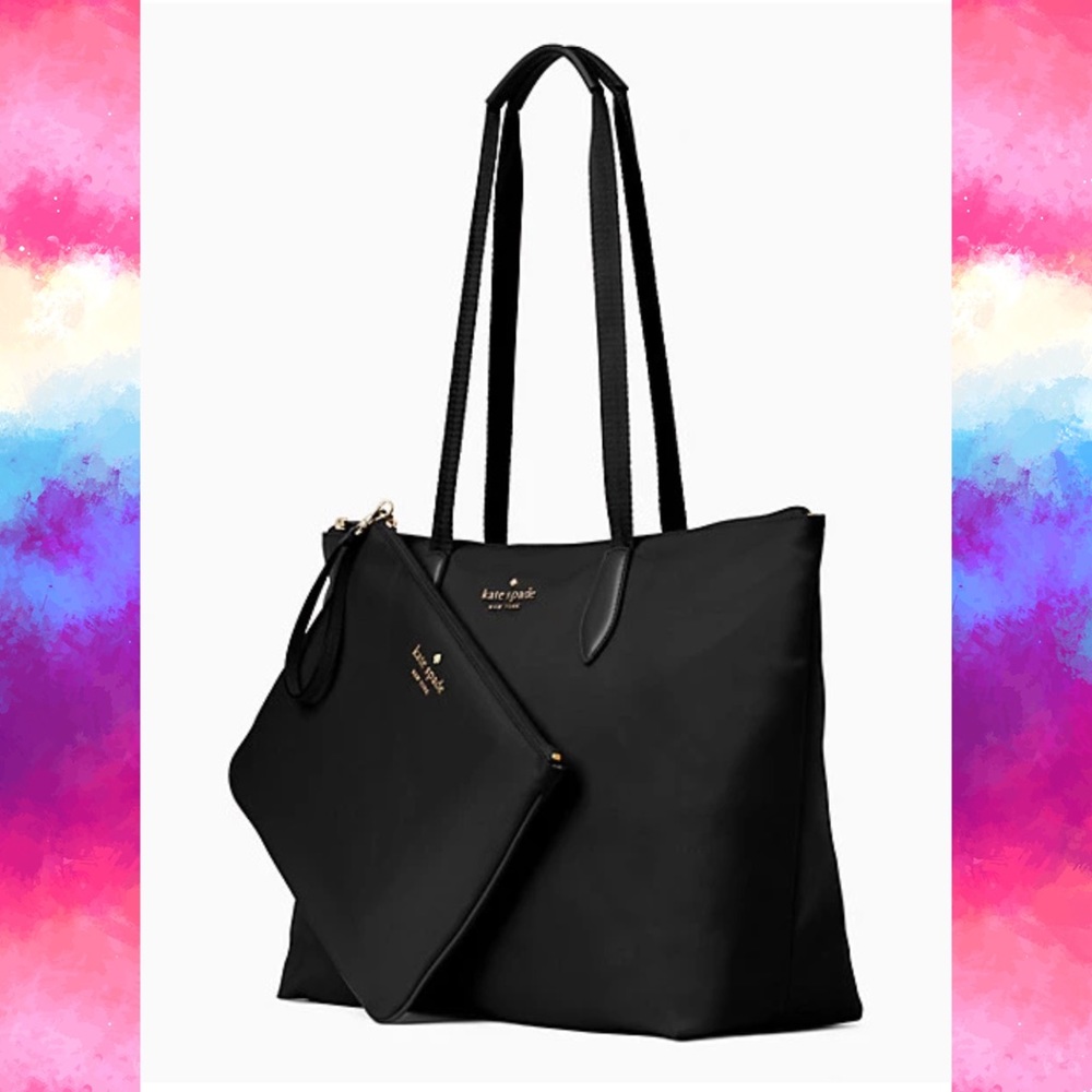 2 Piece Kate Spade Packable Black Tote Bag with Wristlet
